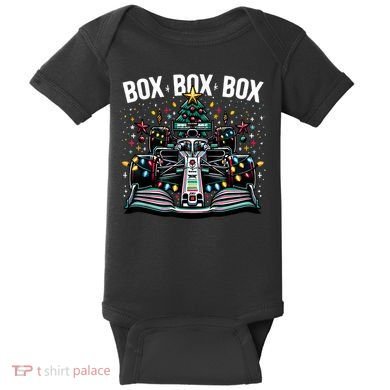 Formula Racing Car Box Box Box Radio Call Fun Christmas Tree Baby Bodysuit