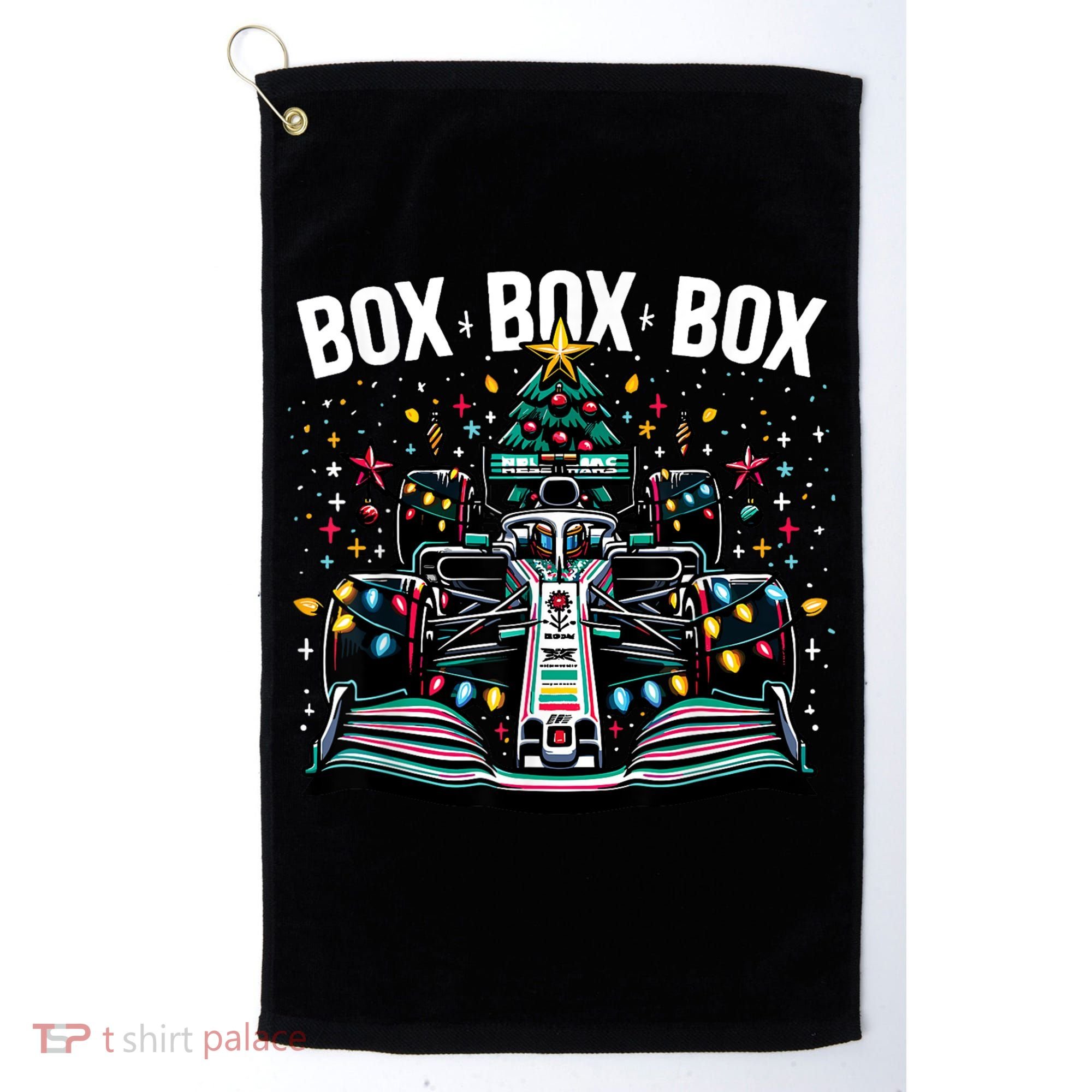 Formula Racing Car Box Box Box Radio Call Fun Christmas Tree Golf Towel