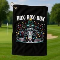Formula Racing Car Box Box Box Radio Call Fun Christmas Tree Golf Towel thumb 1