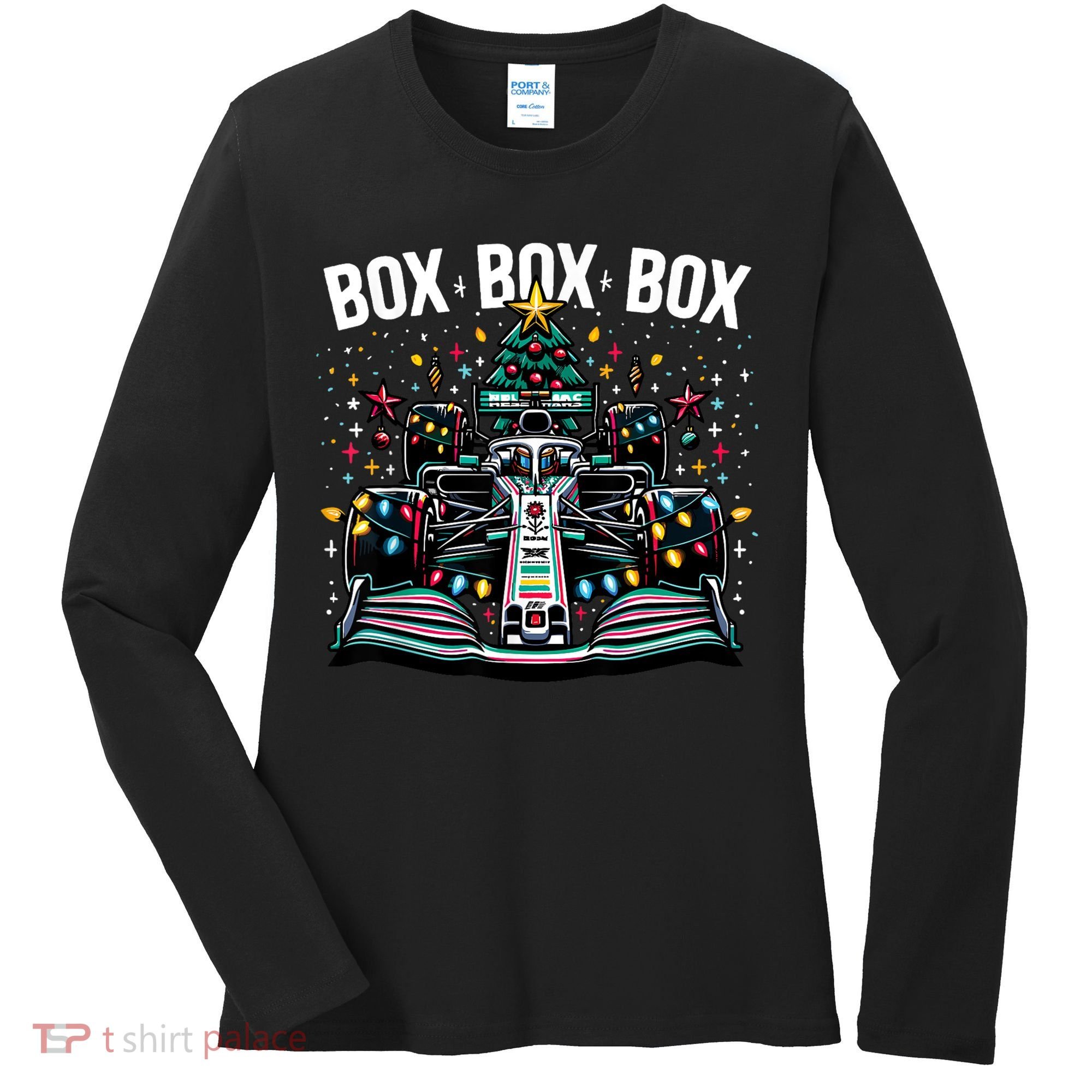 Formula Racing Car Box Box Box Radio Call Fun Christmas Tree Women's Long Sleeve Shirt