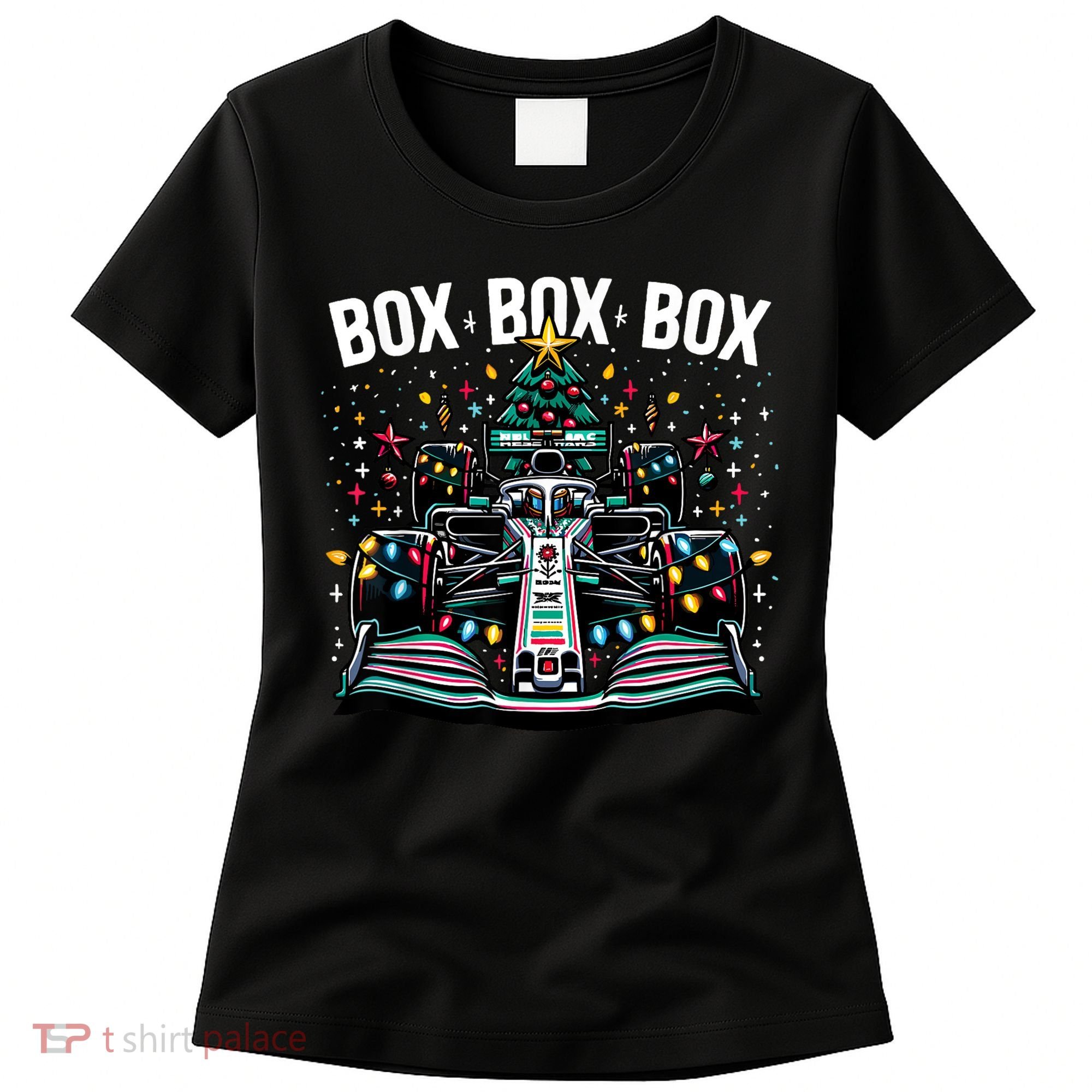Formula Racing Car Box Box Box Radio Call Fun Christmas Tree Women's T-Shirt