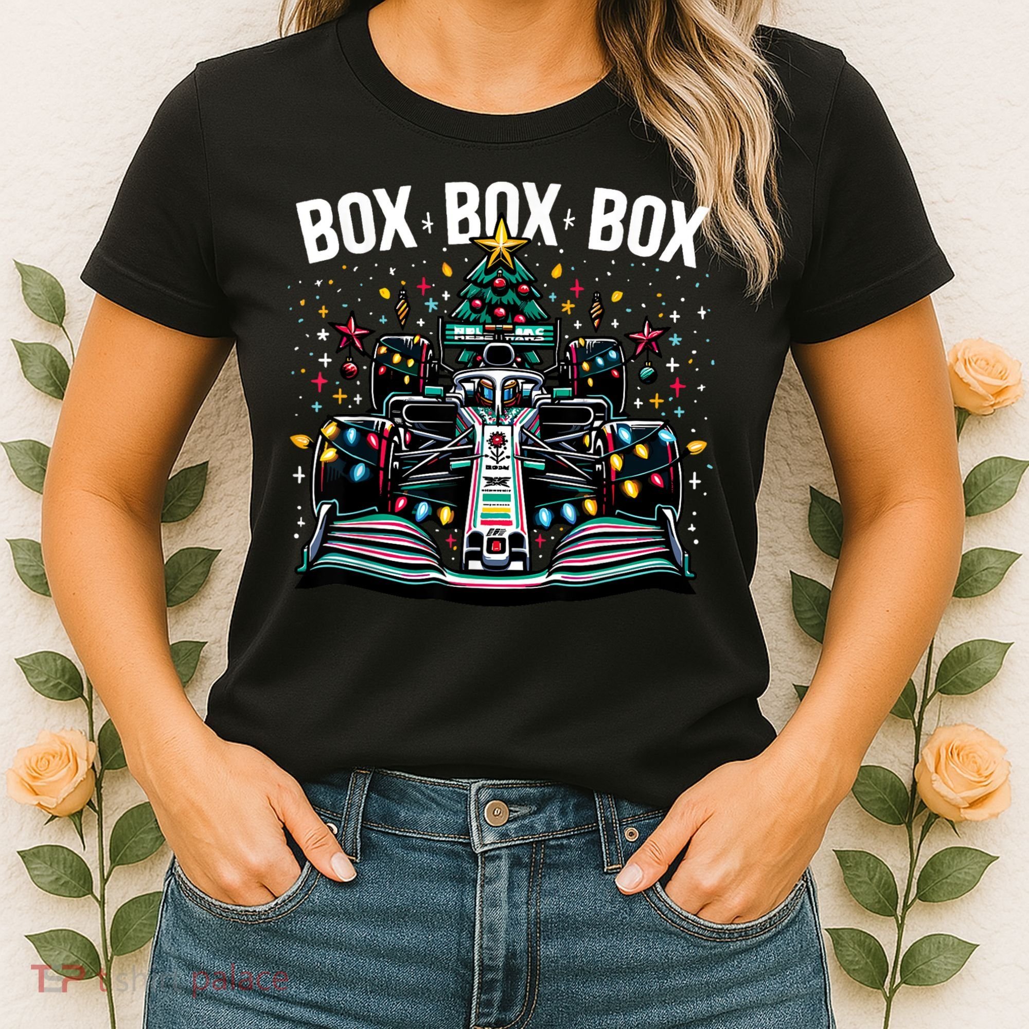 Formula Racing Car Box Box Box Radio Call Fun Christmas Tree Women's T-Shirt