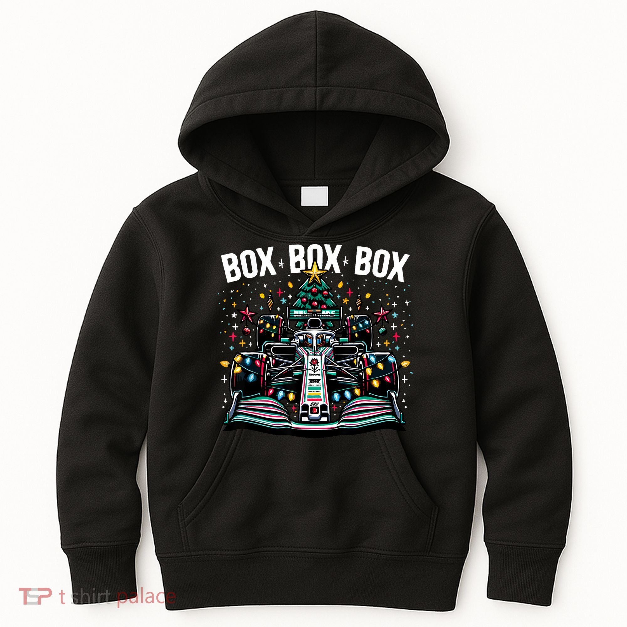 Formula Racing Car Box Box Box Radio Call Fun Christmas Tree Kids Hoodie