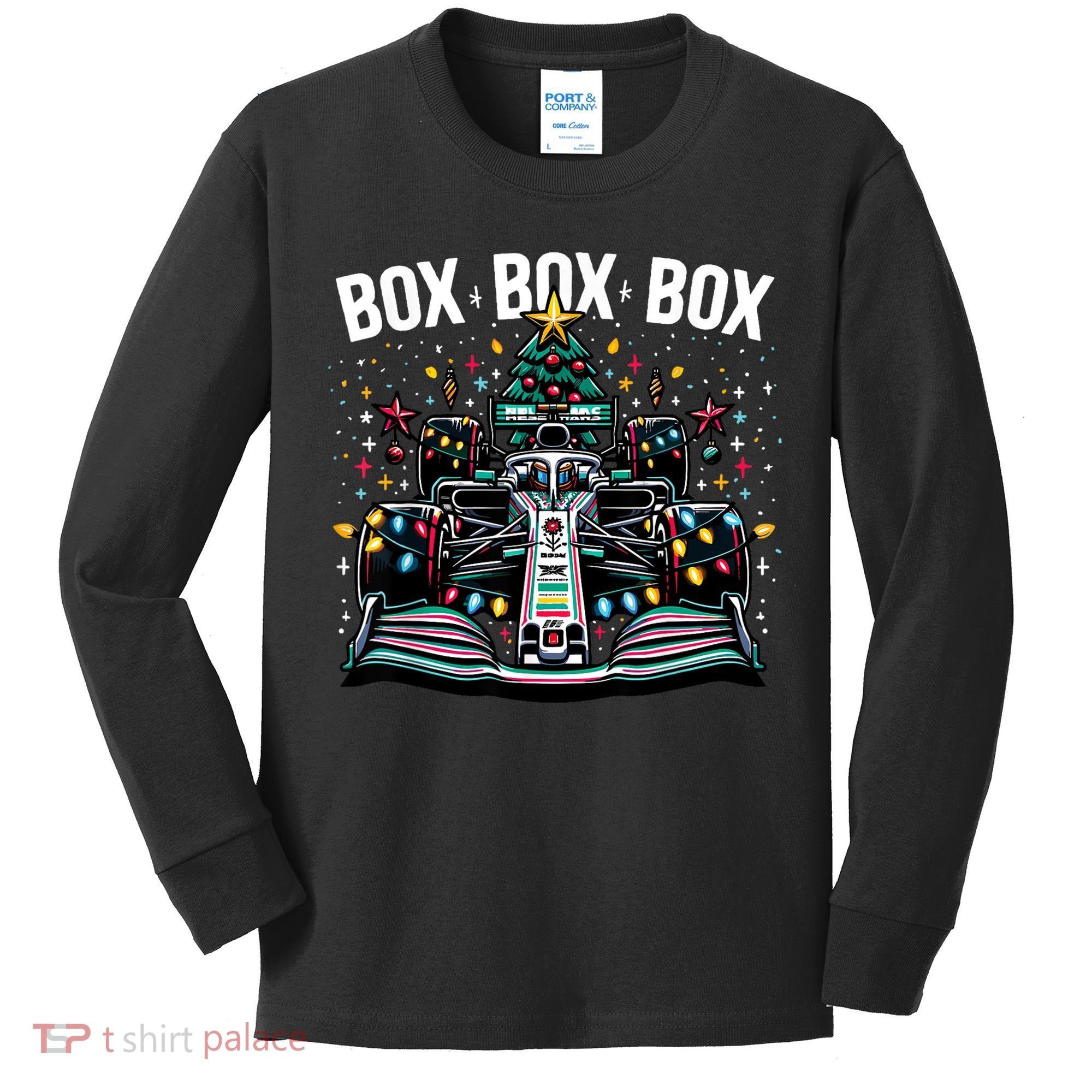 Formula Racing Car Box Box Box Radio Call Fun Christmas Tree Kids Long Sleeve Shirt