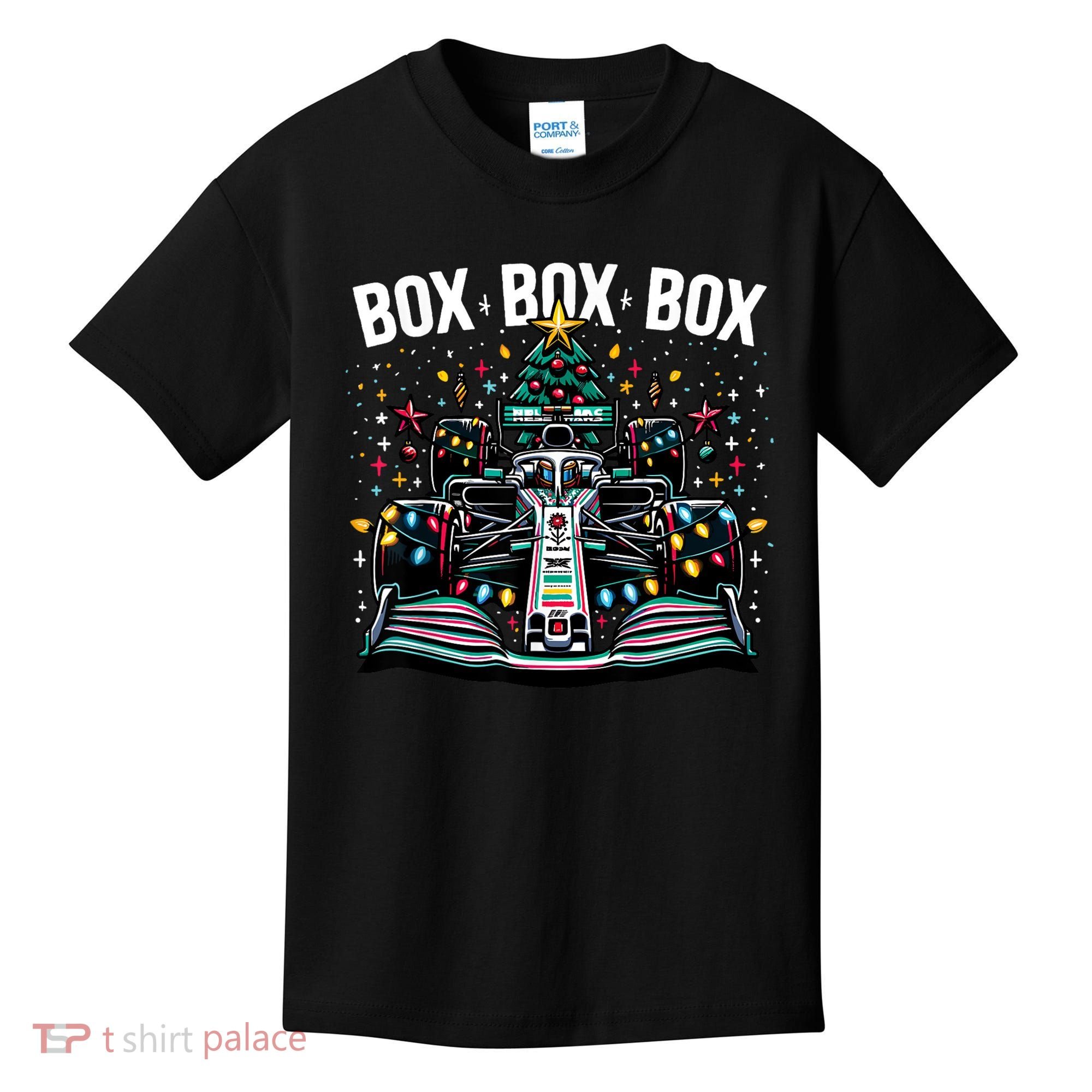 Formula Racing Car Box Box Box Radio Call Fun Christmas Tree Kids T-Shirt