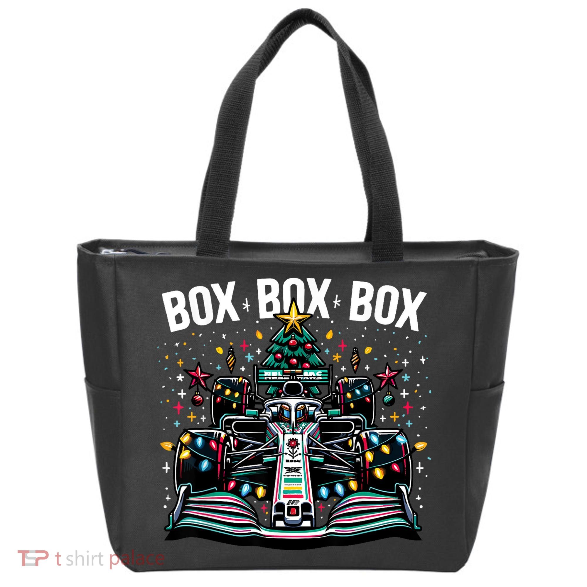 Formula Racing Car Box Box Box Radio Call Fun Christmas Tree Tote Bag
