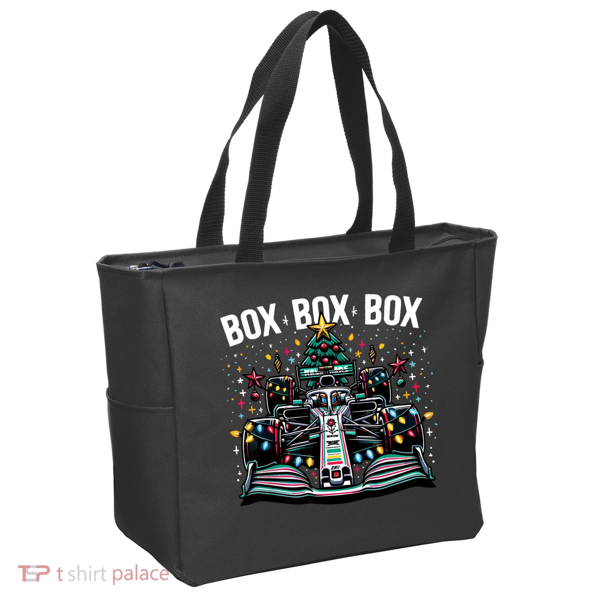 Formula Racing Car Box Box Box Radio Call Fun Christmas Tree Tote Bag
