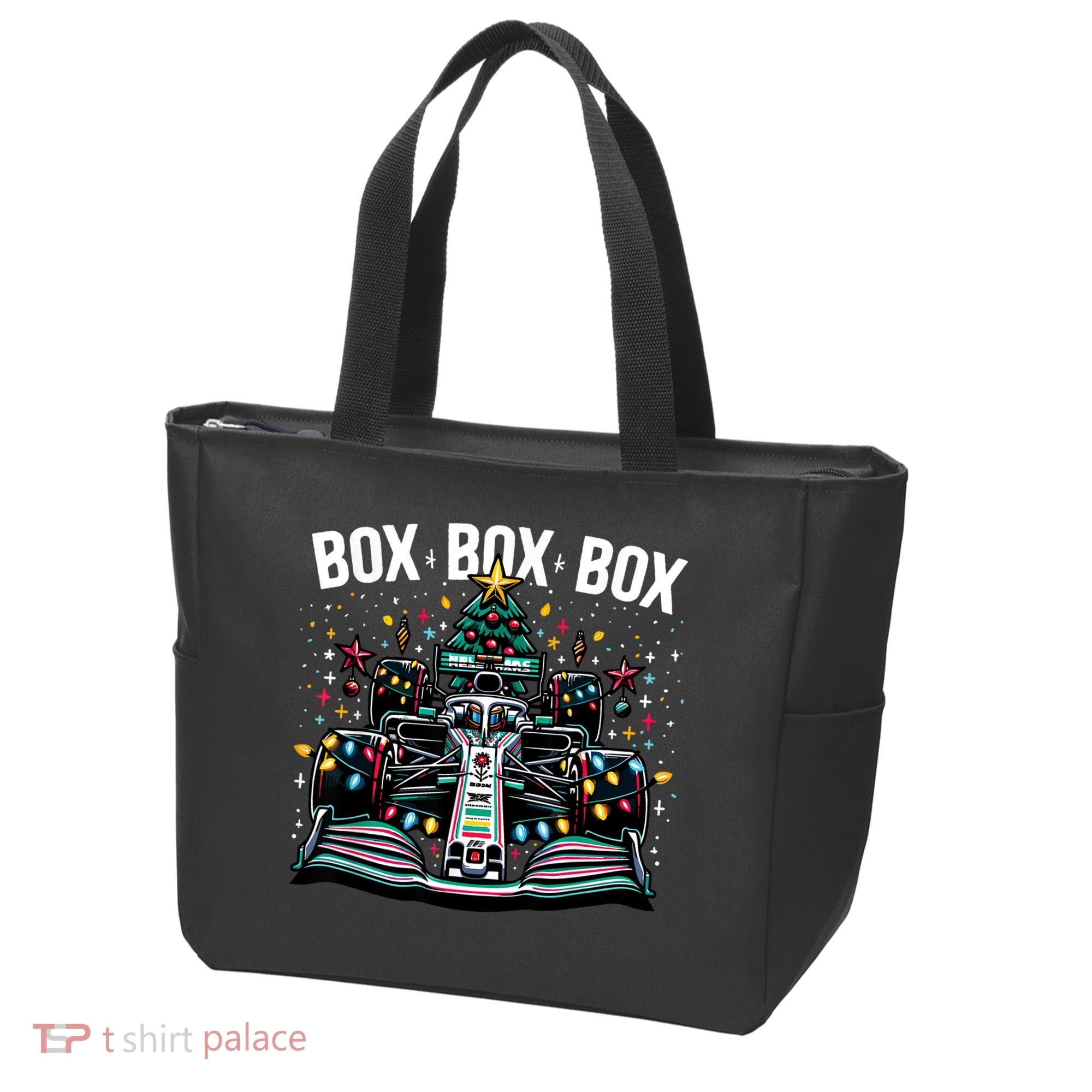 Formula Racing Car Box Box Box Radio Call Fun Christmas Tree Tote Bag