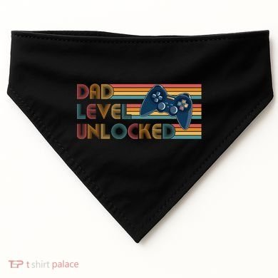 Funny Retro Dad Level Unlocked Gamer USA-Made Doggie Bandana