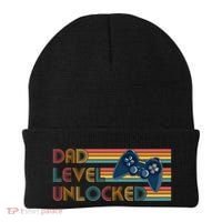Funny Retro Dad Level Unlocked Gamer Beanie thumb 0