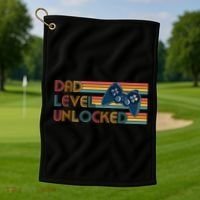 Funny Retro Dad Level Unlocked Gamer Golf Towel thumb 1