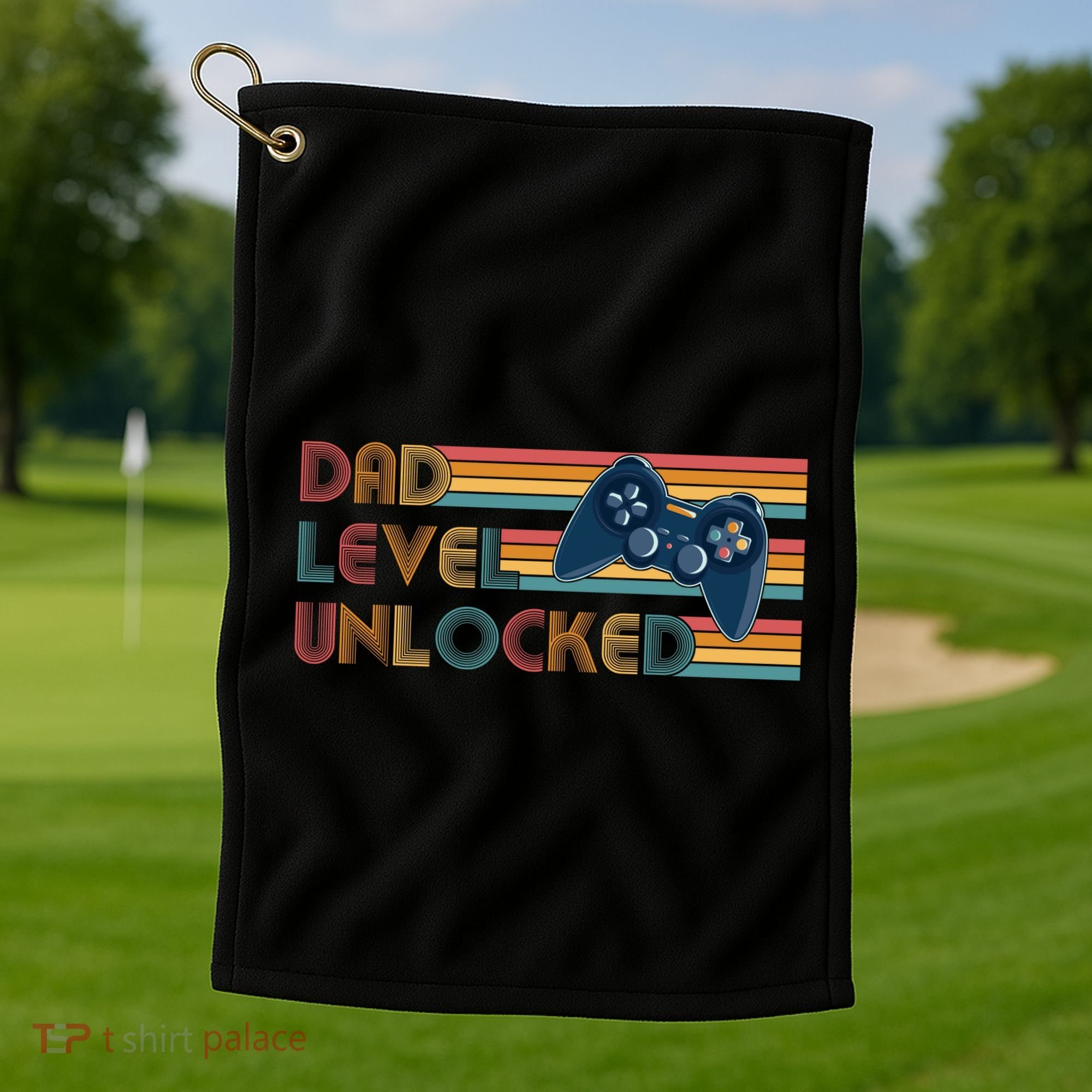 Funny Retro Dad Level Unlocked Gamer Golf Towel