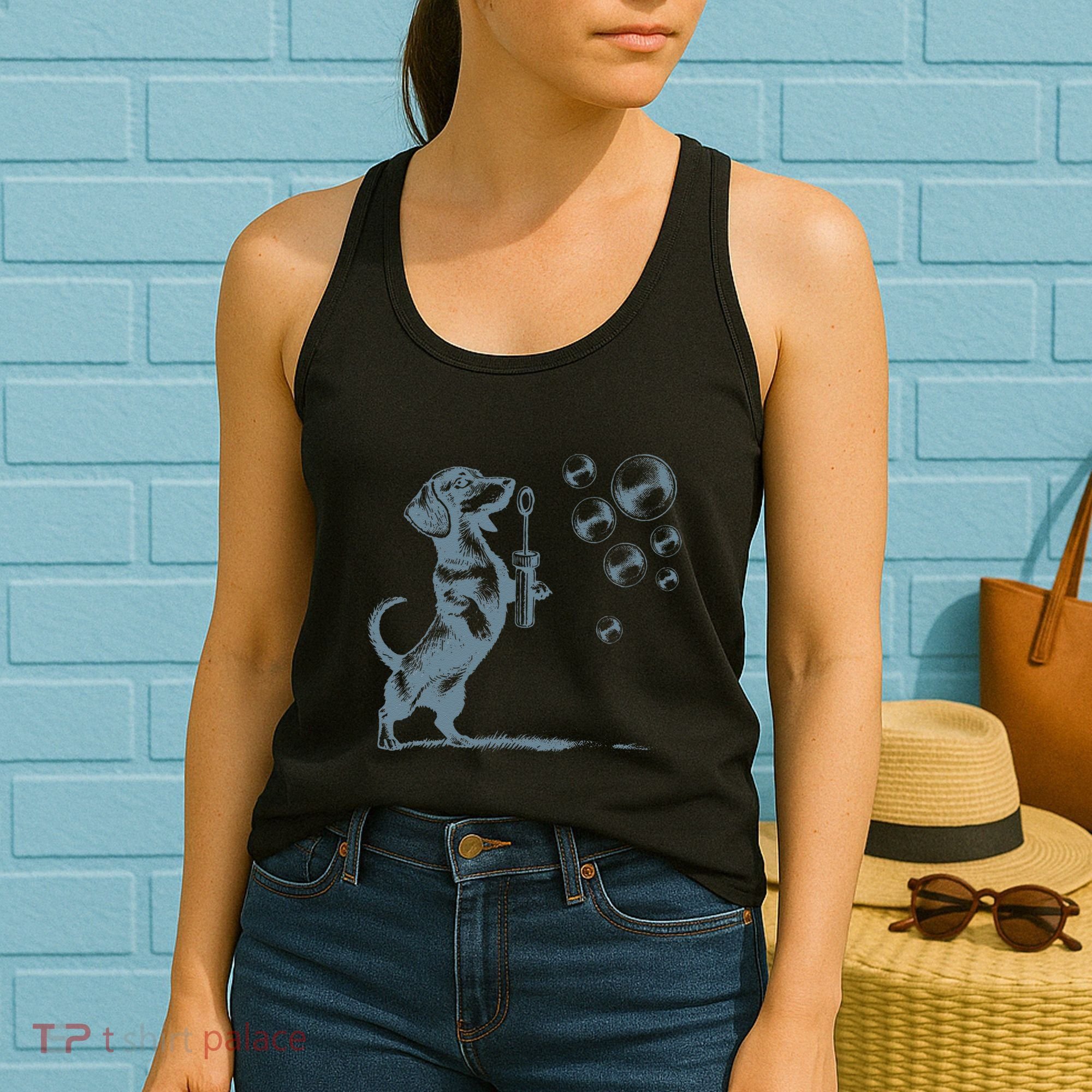 Funny Retro Dachshund Wiener Dog Blowing Bubbles Doxie Mom Women's Tank Top