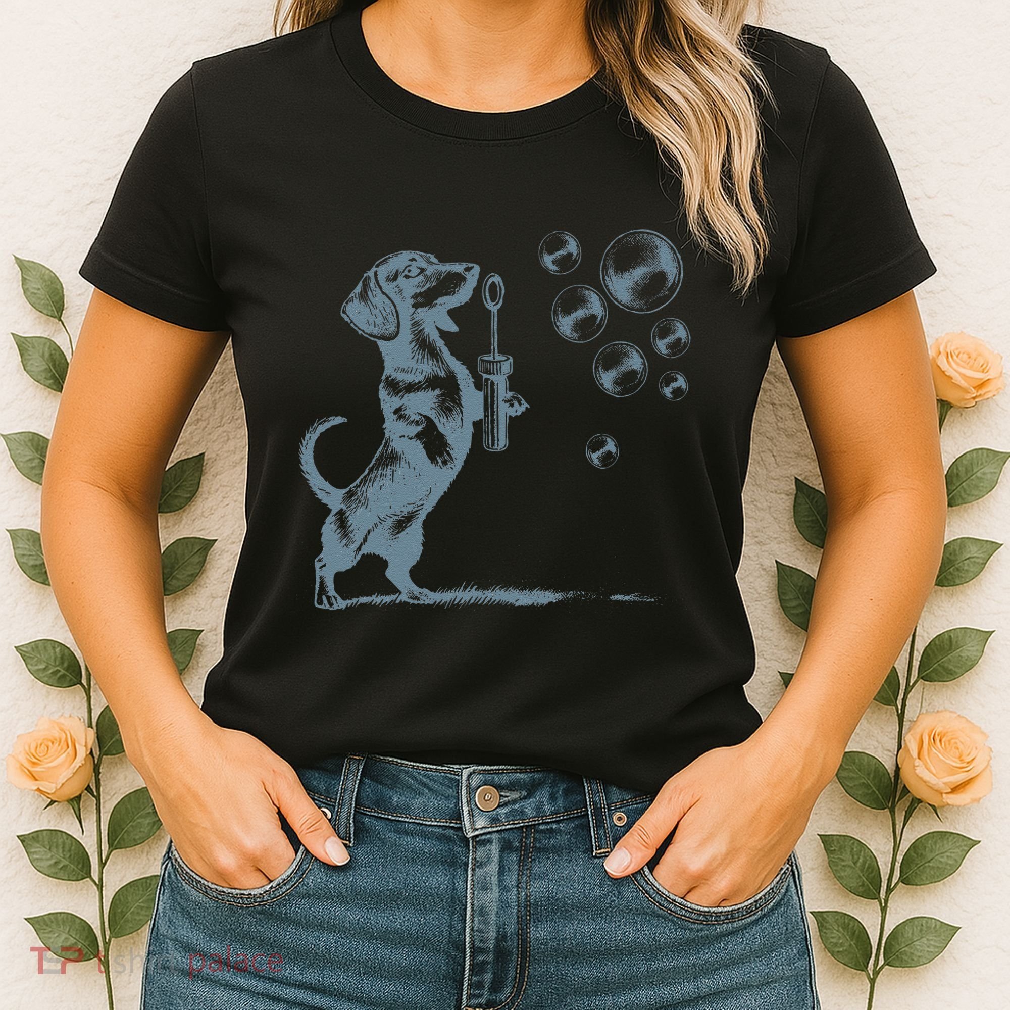 Funny Retro Dachshund Wiener Dog Blowing Bubbles Doxie Mom Women's T-Shirt