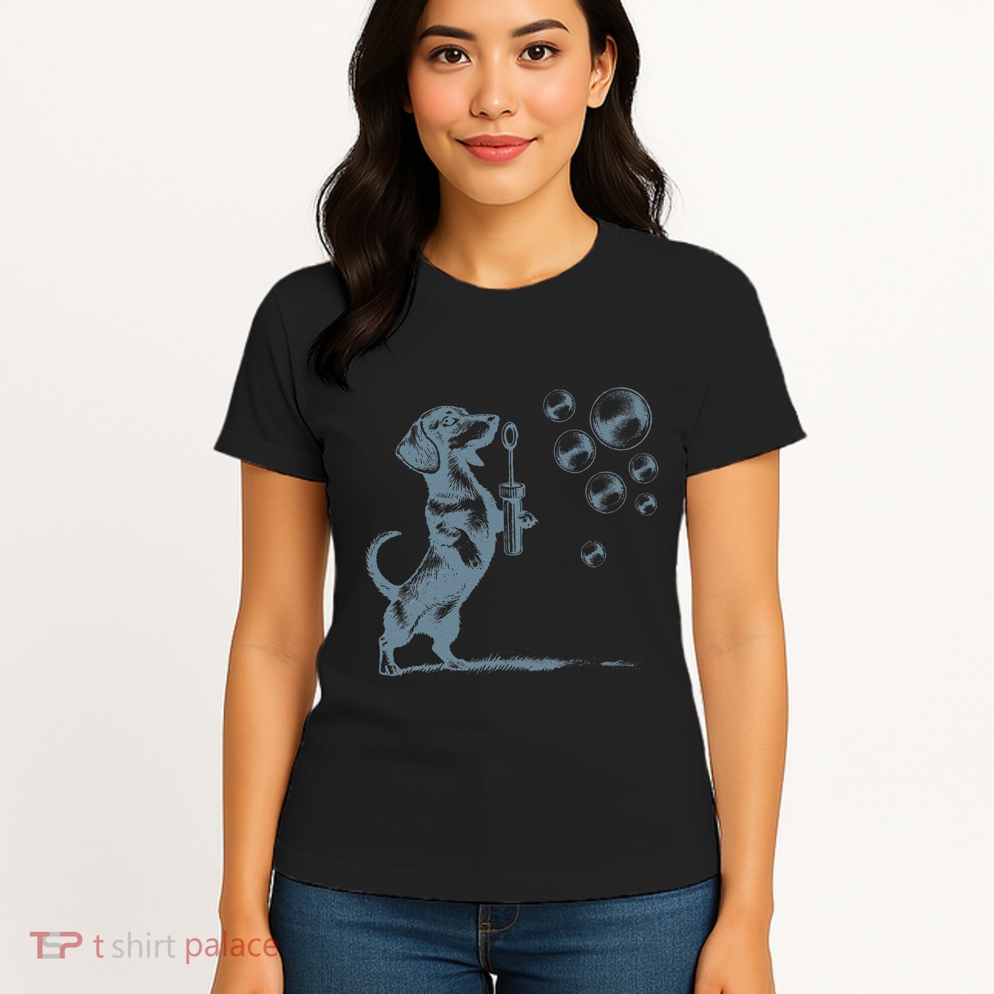 Funny Retro Dachshund Wiener Dog Blowing Bubbles Doxie Mom Women's T-Shirt