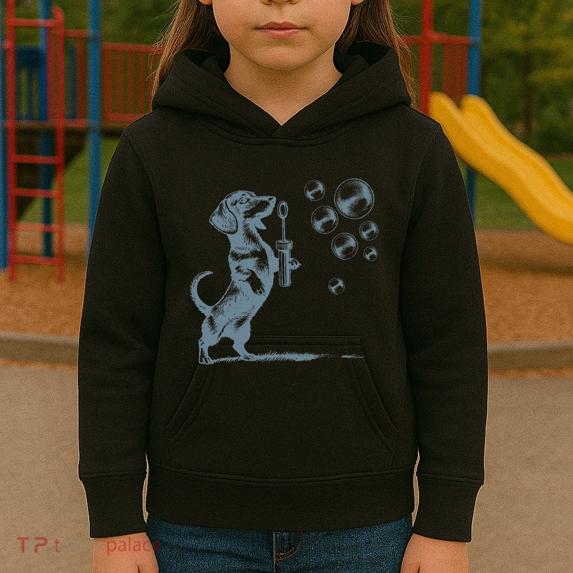 Funny Retro Dachshund Wiener Dog Blowing Bubbles Doxie Mom Kids Hoodie