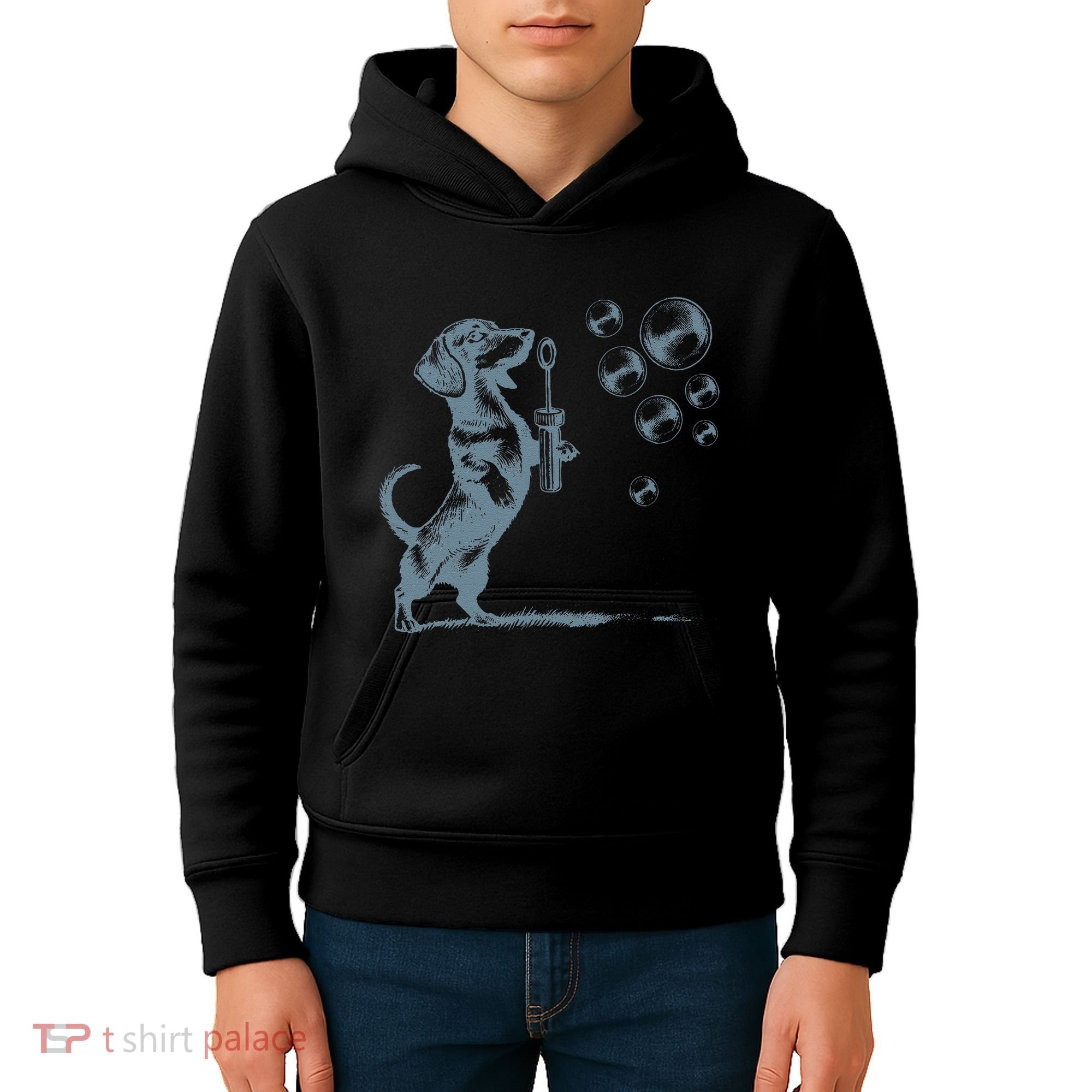 Funny Retro Dachshund Wiener Dog Blowing Bubbles Doxie Mom Kids Hoodie