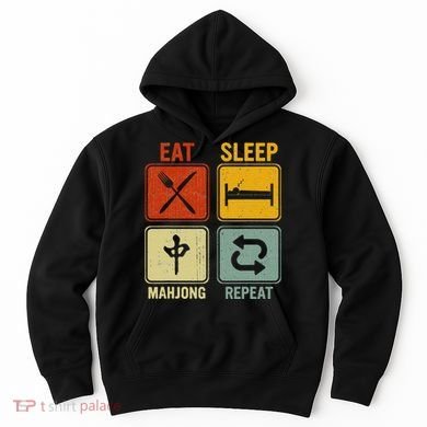 Funny Retro Design For   Eat Sleep Mahjong Repeat Hoodie
