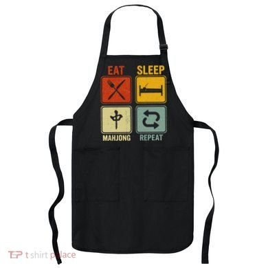 Funny Retro Design For   Eat Sleep Mahjong Repeat Apron