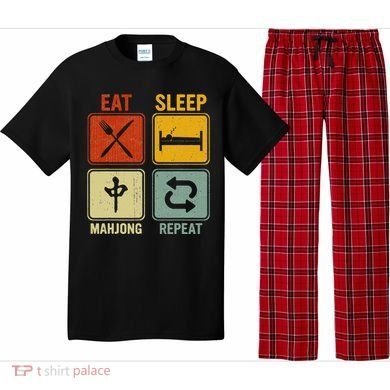 Funny Retro Design For   Eat Sleep Mahjong Repeat Pajama Set