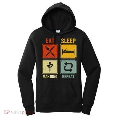 Funny Retro Design For   Eat Sleep Mahjong Repeat Women's Hoodie