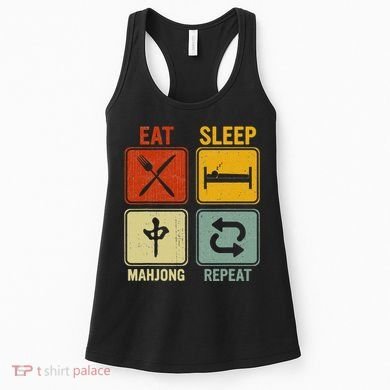Funny Retro Design For   Eat Sleep Mahjong Repeat Women's Tank Top