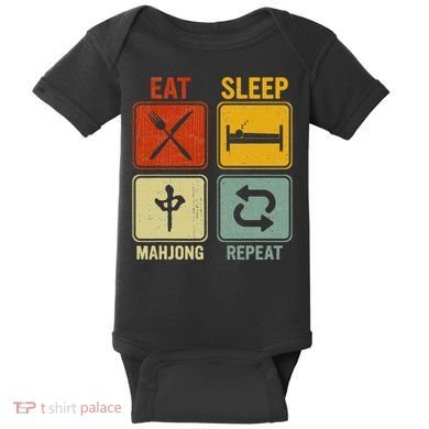 Funny Retro Design For   Eat Sleep Mahjong Repeat Baby Bodysuit