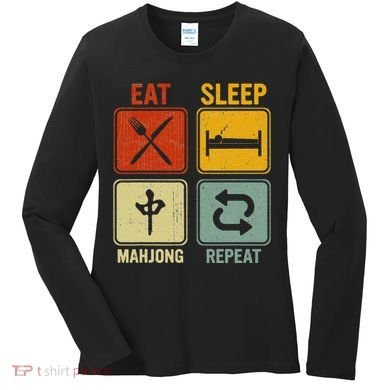 Funny Retro Design For   Eat Sleep Mahjong Repeat Women's Long Sleeve Shirt