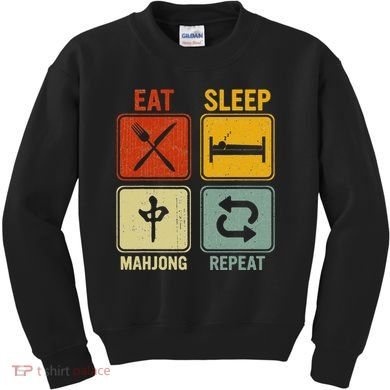 Funny Retro Design For   Eat Sleep Mahjong Repeat Kids Sweatshirt
