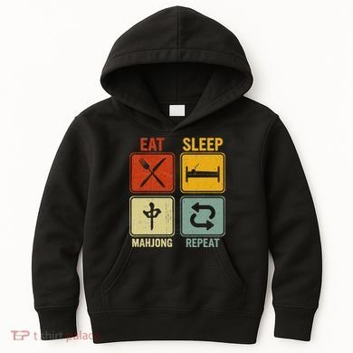 Funny Retro Design For   Eat Sleep Mahjong Repeat Kids Hoodie