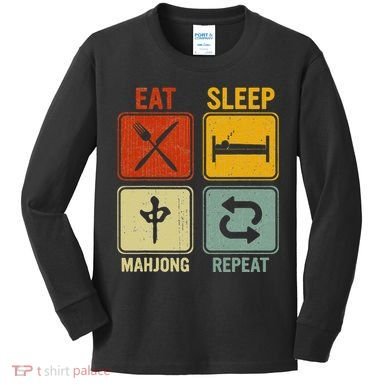 Funny Retro Design For   Eat Sleep Mahjong Repeat Kids Long Sleeve Shirt