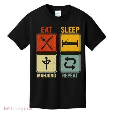 Funny Retro Design For   Eat Sleep Mahjong Repeat Kids T-Shirt