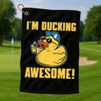 Funny Rubber Ducky Saying Im Ducking Awesome Duckie Golf Towel thumb 1
