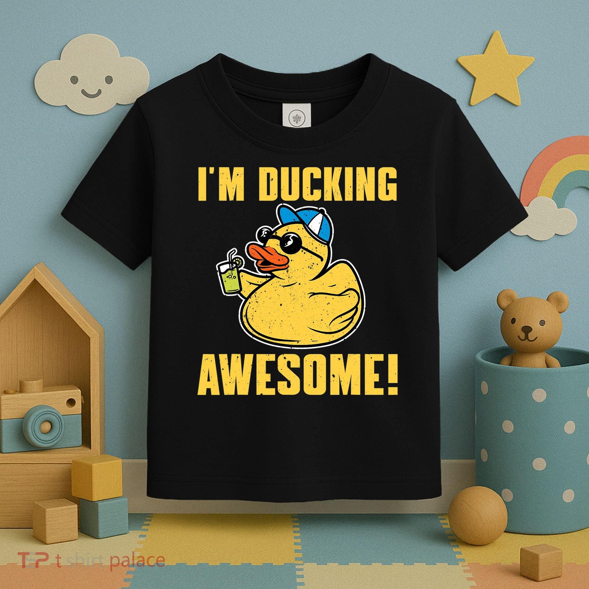 Funny Rubber Ducky Saying Im Ducking Awesome Duckie Toddler T-Shirt