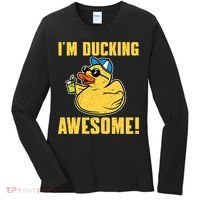 Funny Rubber Ducky Saying Im Ducking Awesome Duckie Women's Long Sleeve Shirt thumb 0