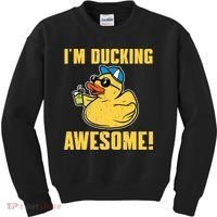 Funny Rubber Ducky Saying Im Ducking Awesome Duckie Kids Sweatshirt thumb 0