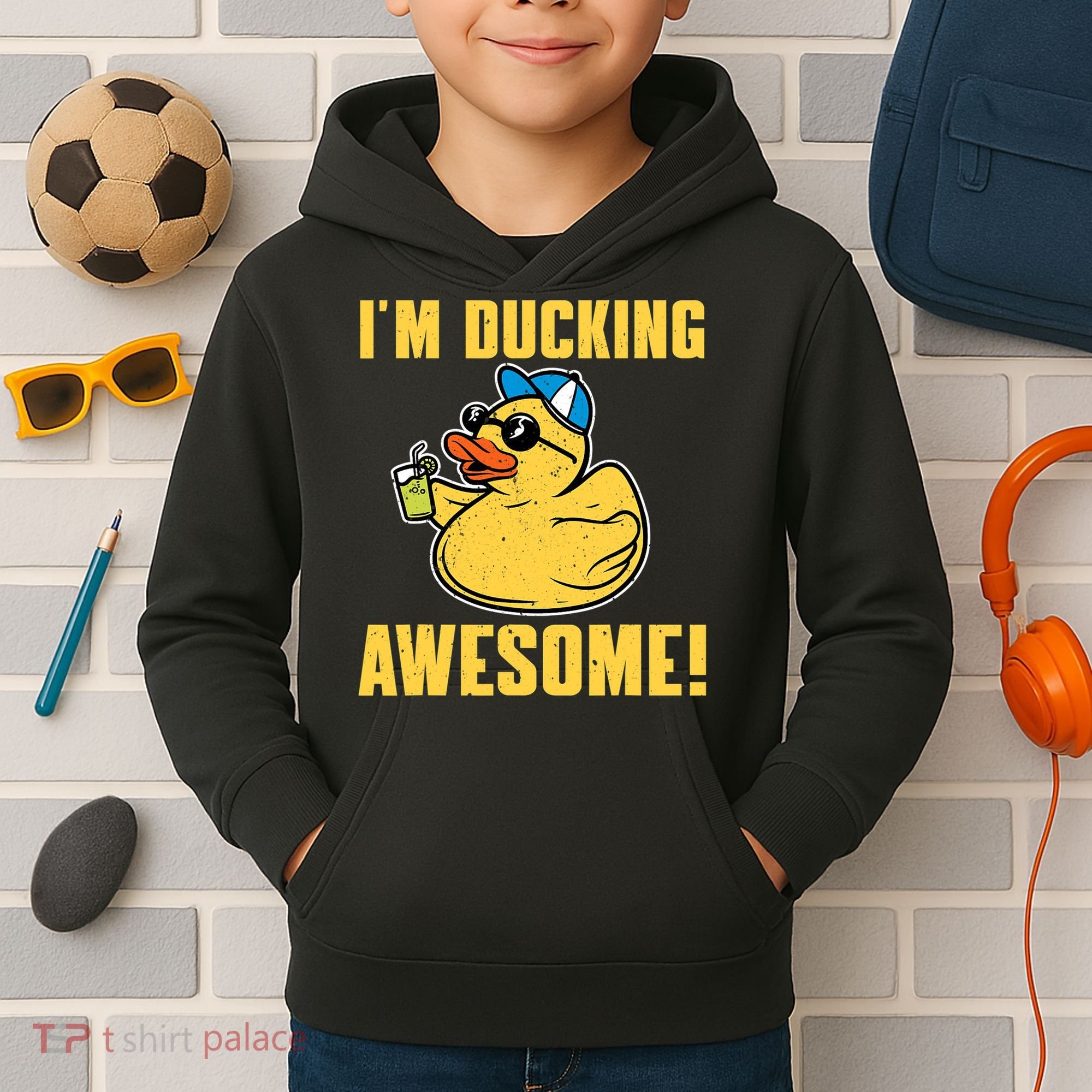 Funny Rubber Ducky Saying Im Ducking Awesome Duckie Kids Hoodie
