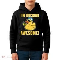Funny Rubber Ducky Saying Im Ducking Awesome Duckie Kids Hoodie thumb 4