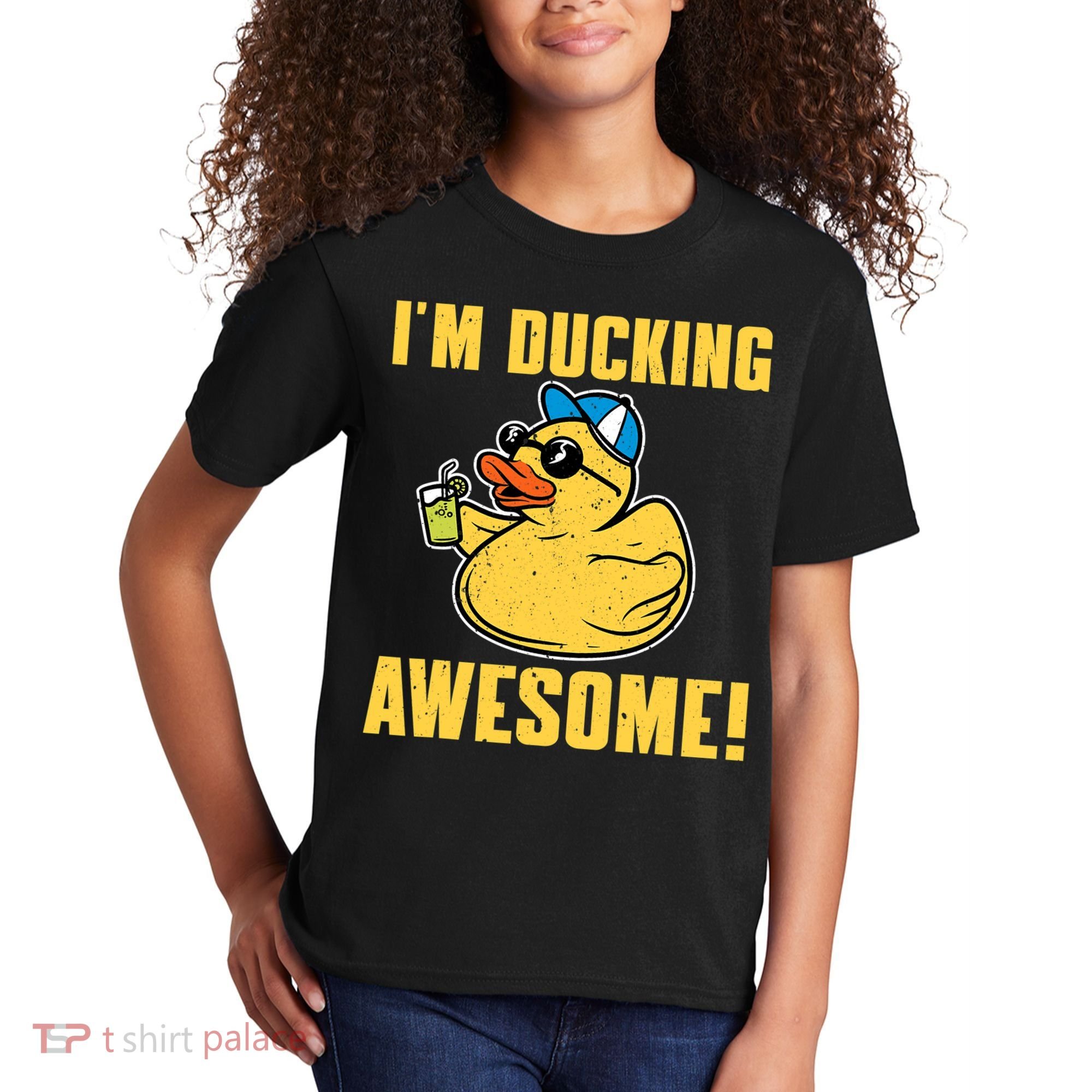 Funny Rubber Ducky Saying Im Ducking Awesome Duckie Kids T-Shirt