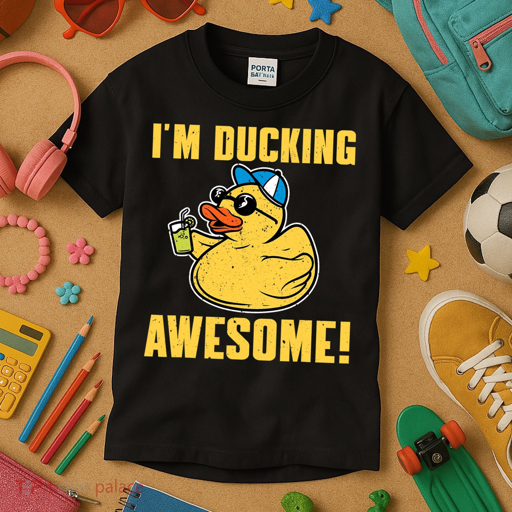Funny Rubber Ducky Saying Im Ducking Awesome Duckie Kids T-Shirt