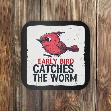 Funny Red Early Bird Costume For Worm Idiom Speech Lovers Coaster