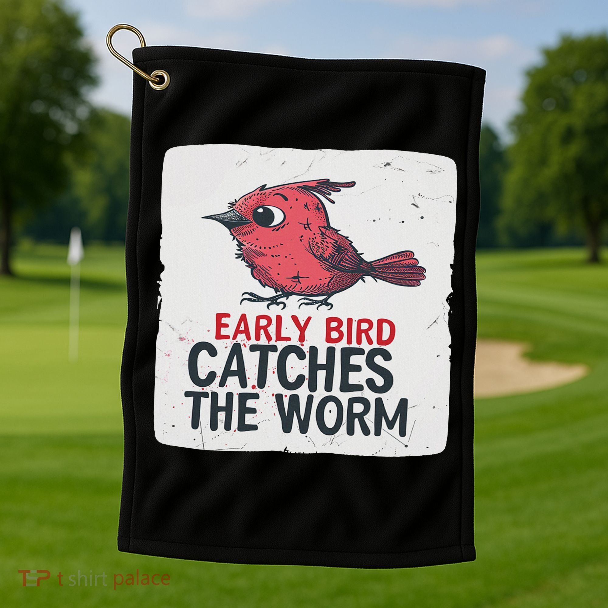 Funny Red Early Bird Costume For Worm Idiom Speech Lovers Golf Towel
