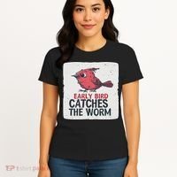 Funny Red Early Bird Costume For Worm Idiom Speech Lovers Women's T-Shirt thumb 4