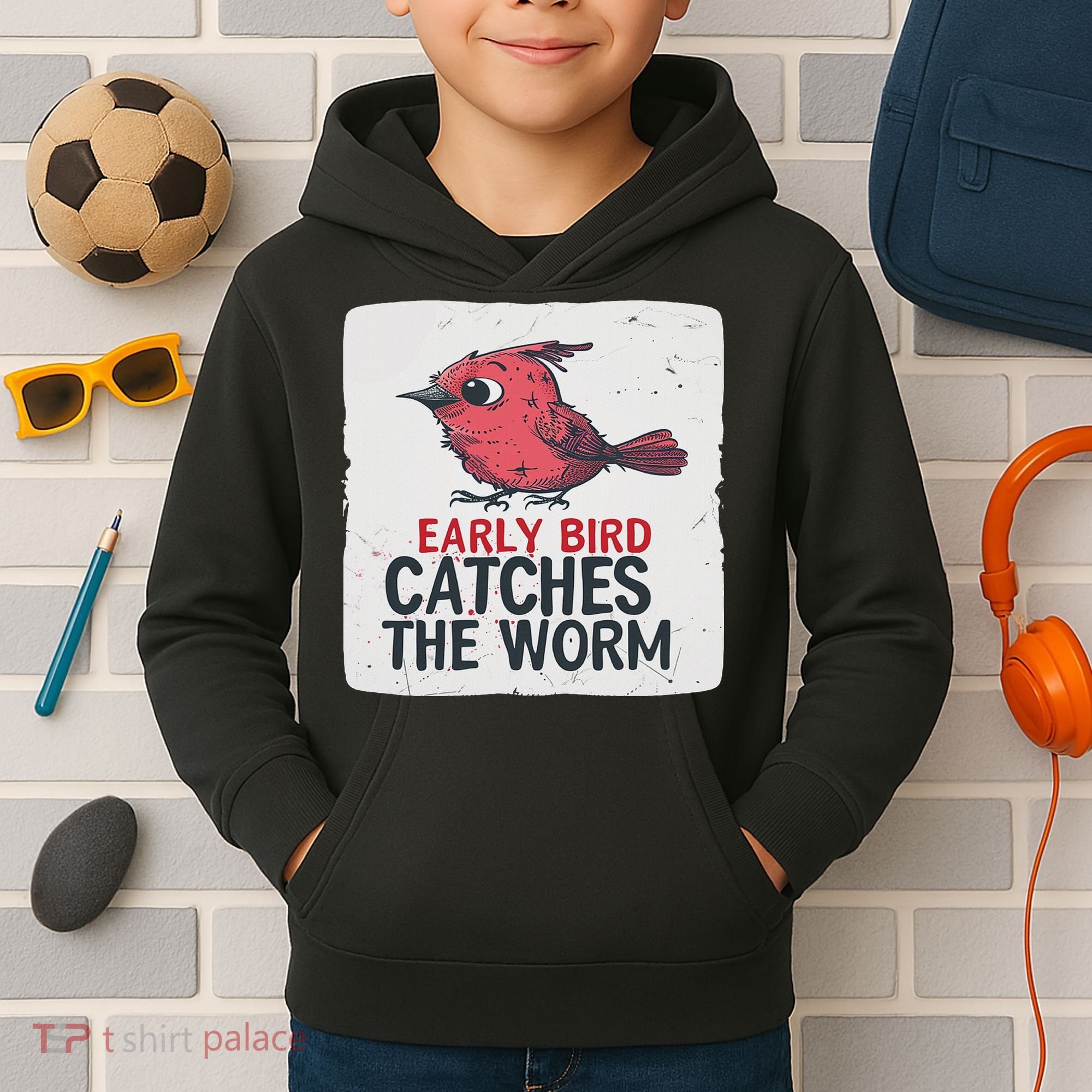 Funny Red Early Bird Costume For Worm Idiom Speech Lovers Kids Hoodie