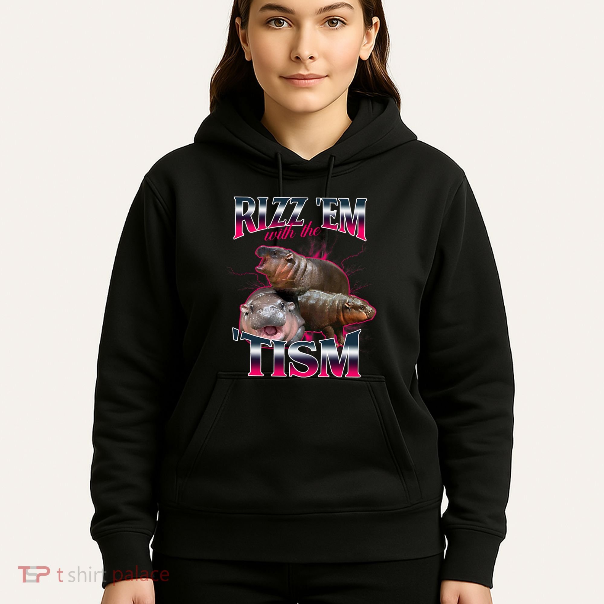 Funny Rizz Em With The Tism Meme Moo Deng Baby Hippo Hoodie