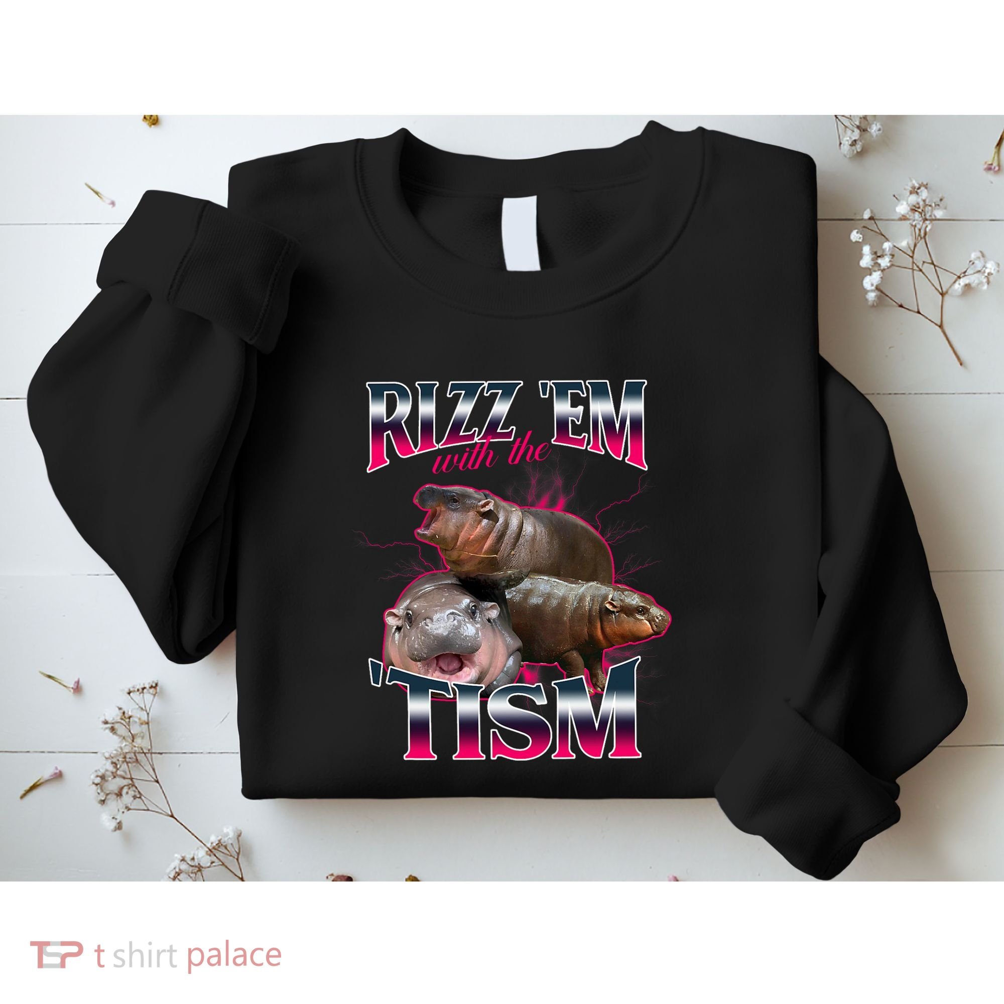 Funny Rizz Em With The Tism Meme Moo Deng Baby Hippo Sweatshirt