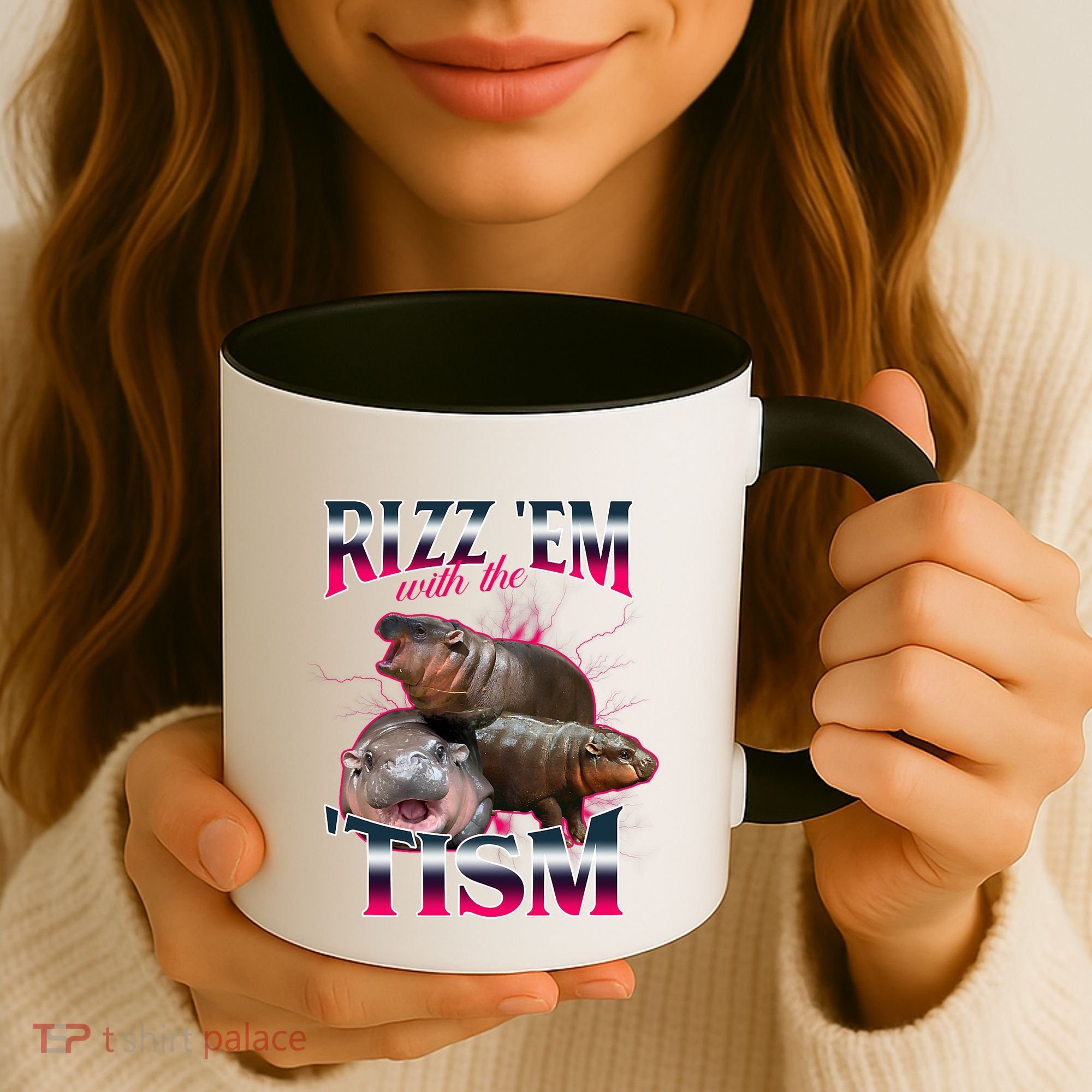 Funny Rizz Em With The Tism Meme Moo Deng Baby Hippo Coffee Mug