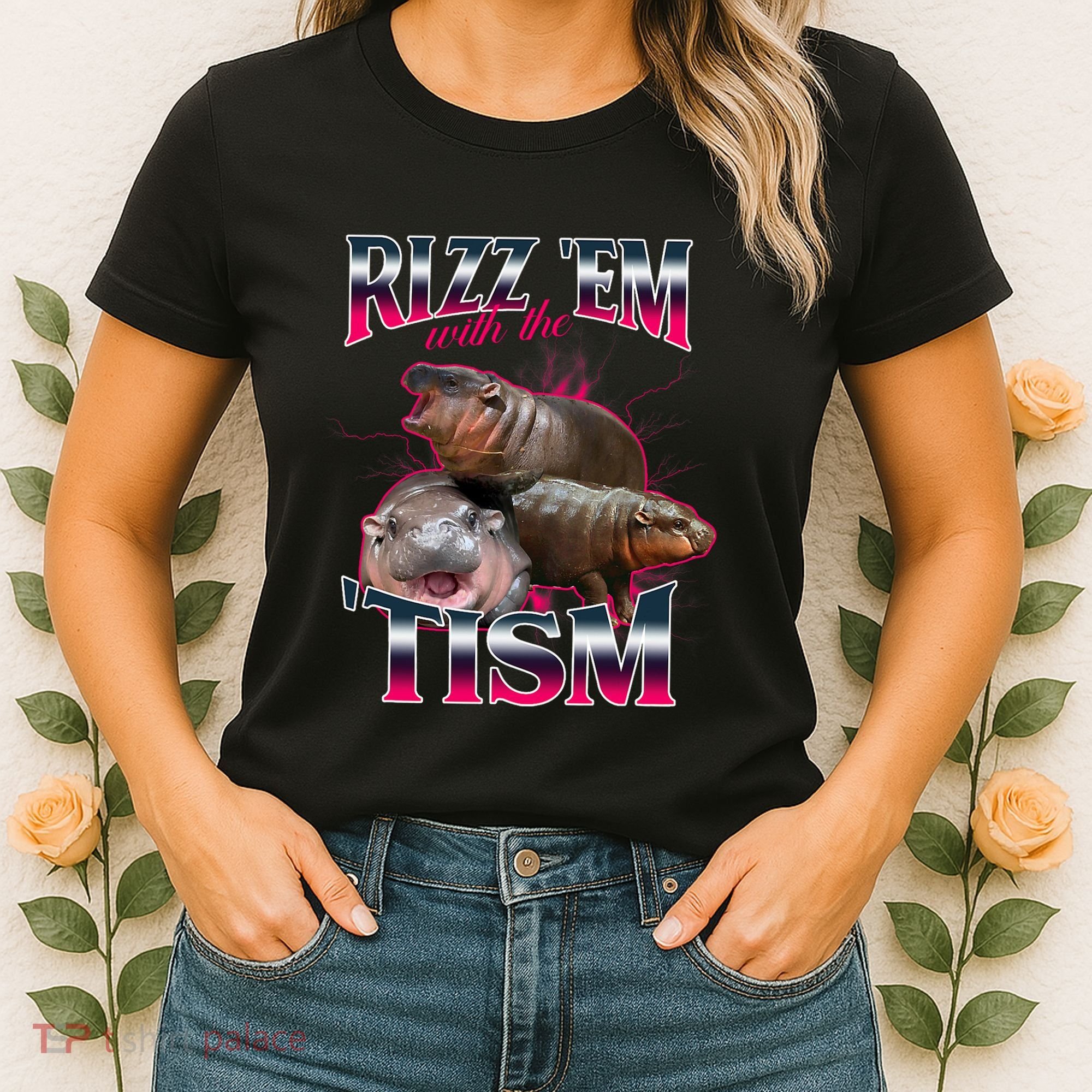 Funny Rizz Em With The Tism Meme Moo Deng Baby Hippo Women's T-Shirt
