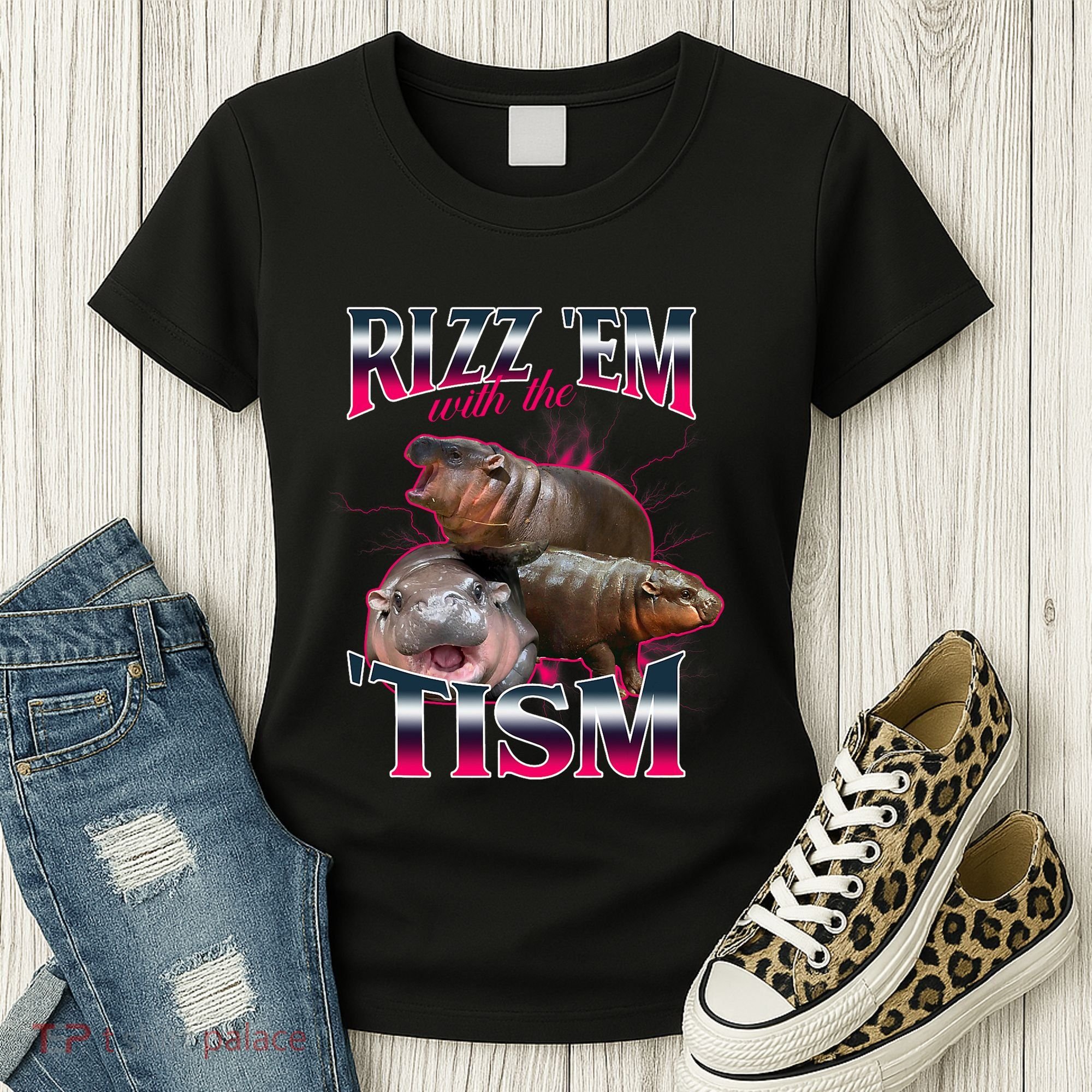 Funny Rizz Em With The Tism Meme Moo Deng Baby Hippo Women's T-Shirt