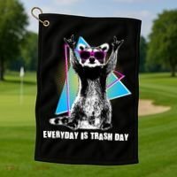 Funny Retro Everyday Is Trash Day Raccoon Golf Towel thumb 1